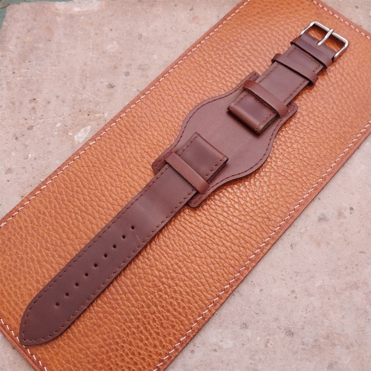 22mm Brown Leather Bund Aviator Pilot Watch Strap