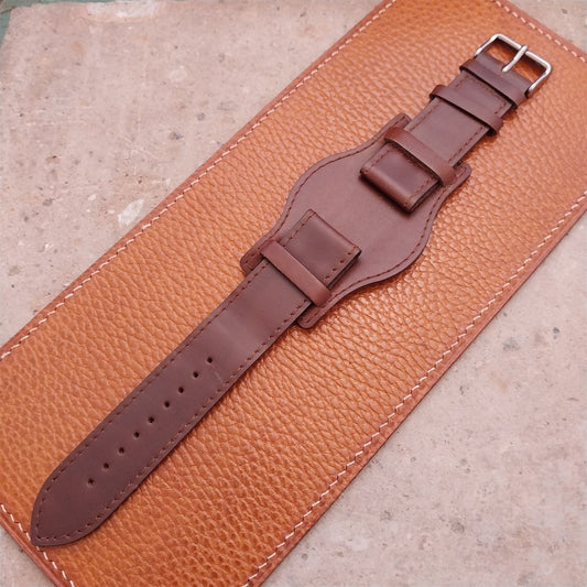 22mm Brown Leather Bund Aviator Pilot Watch Strap