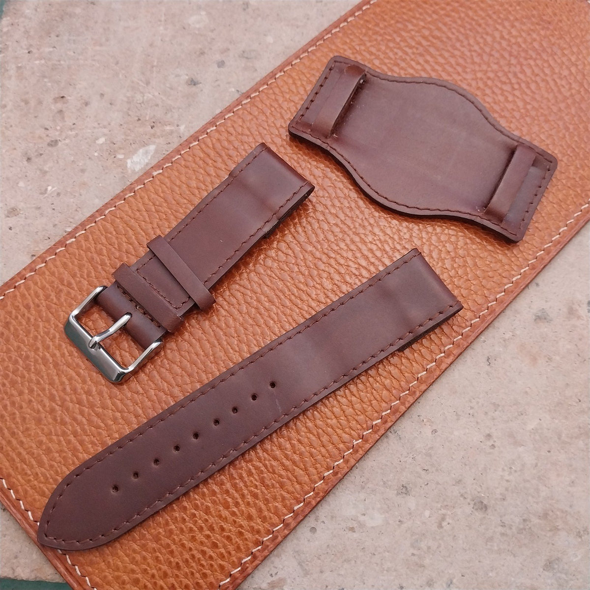 22mm Brown Leather Bund Aviator Pilot Watch Strap