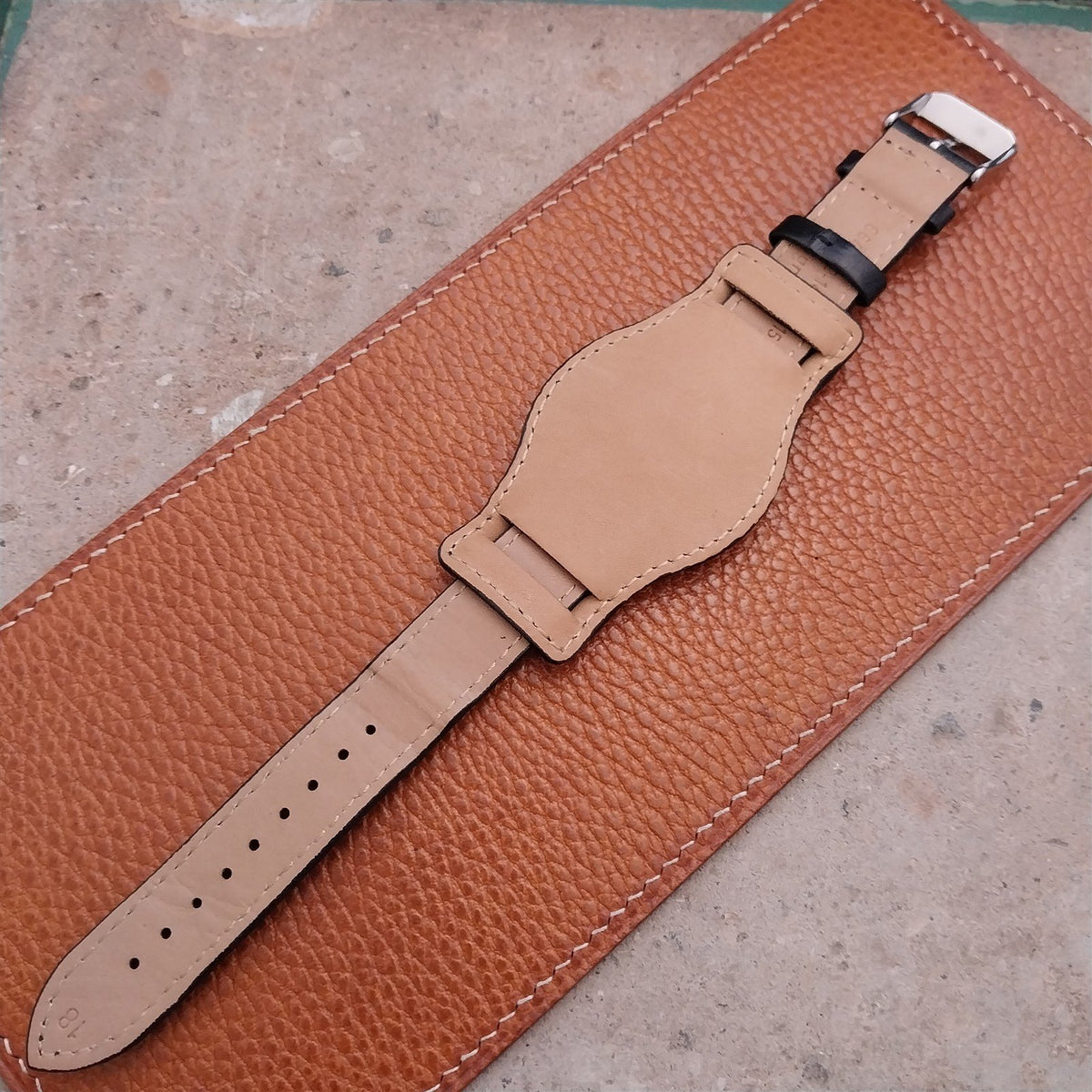 18mm Black Leather Bund Aviator Pilot Watch Strap