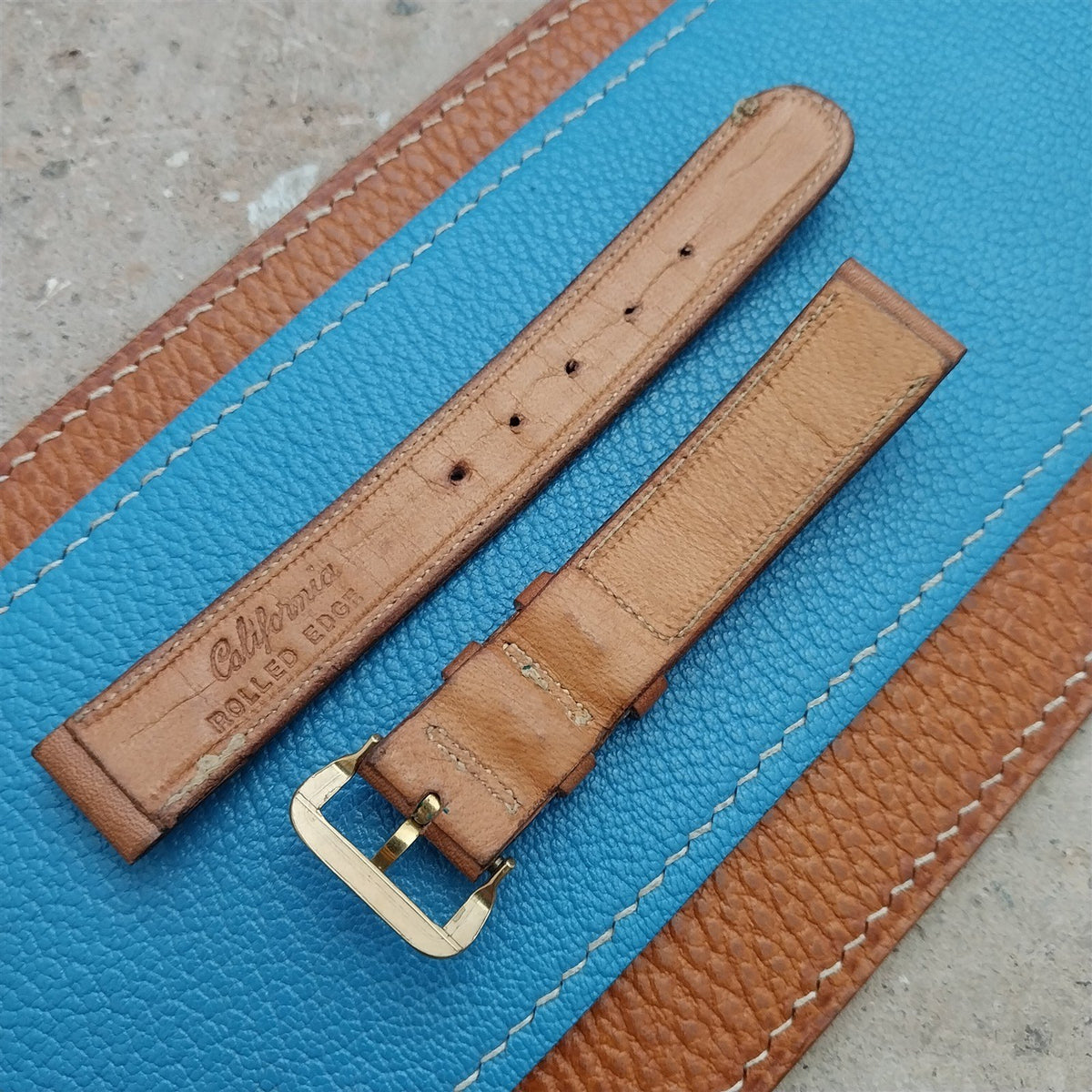 5/8" 1940s Rolled Edge Saddle Leather Vintage Watch Strap
