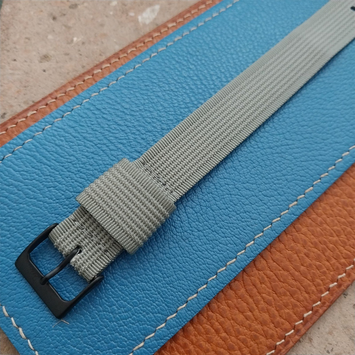 18mm RAF Gray Ribbed Nylon Single-Pass Field Watch Strap