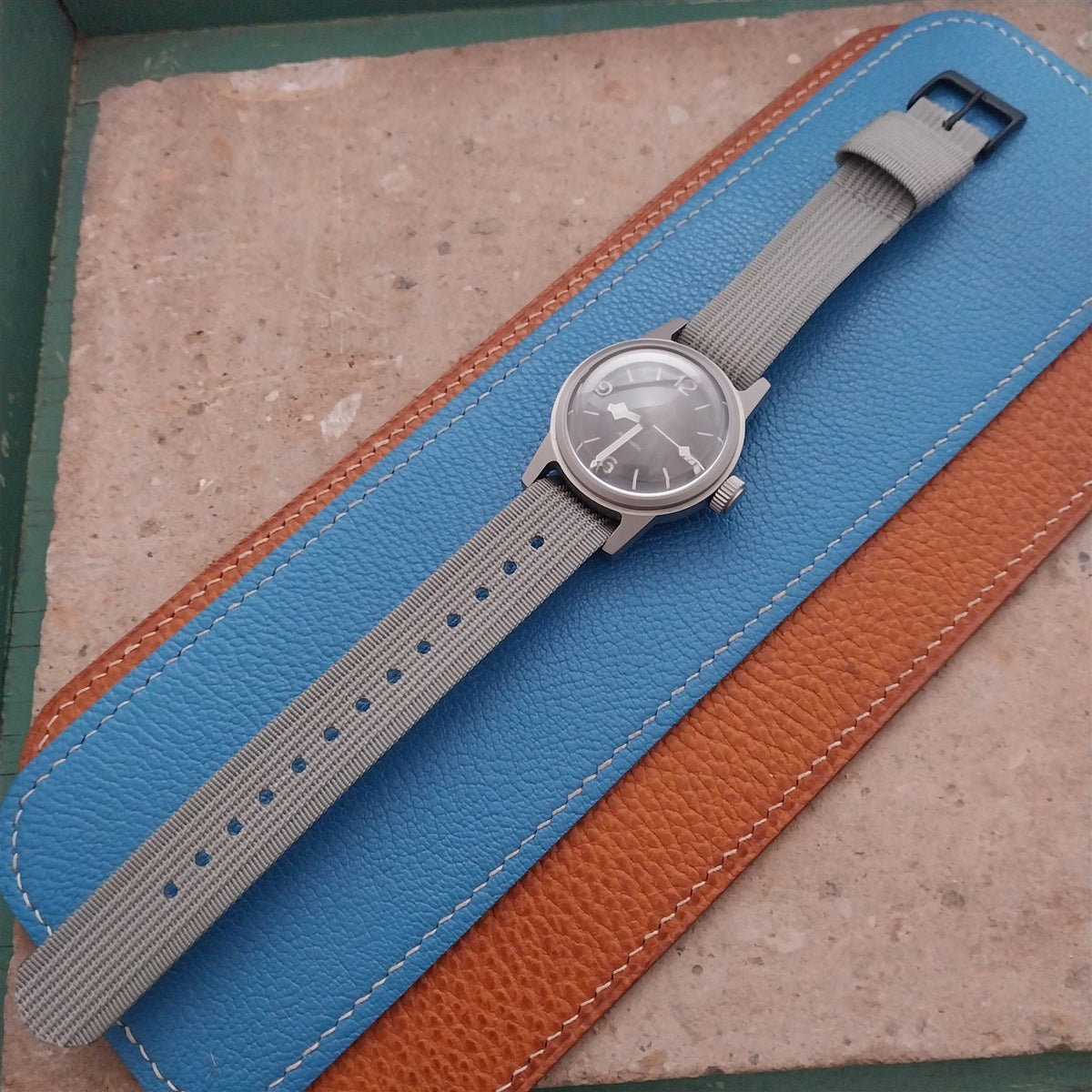18mm RAF Gray Ribbed Nylon Single-Pass Field Watch Strap