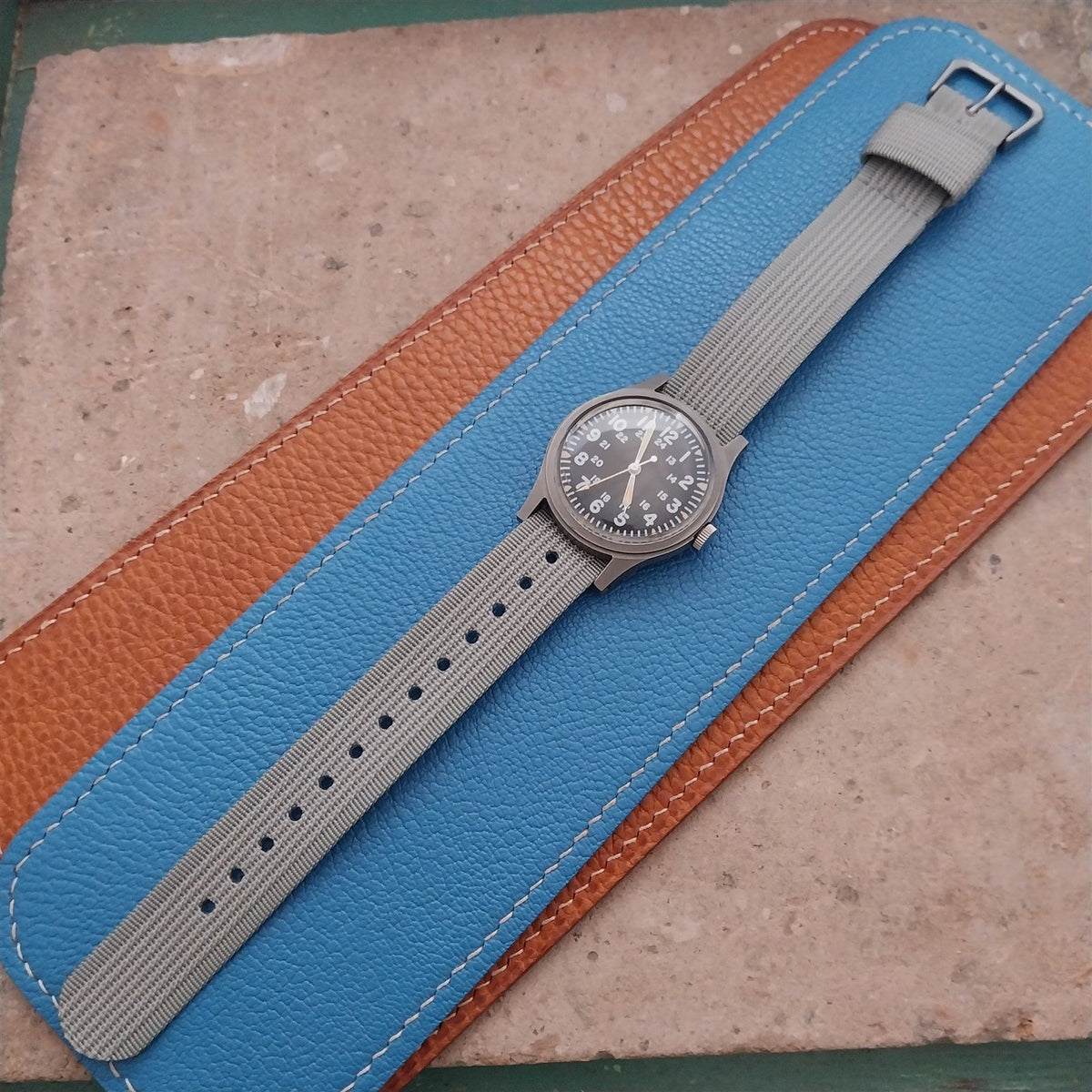 18mm RAF Gray Ribbed Nylon Single-Pass Field Watch Strap
