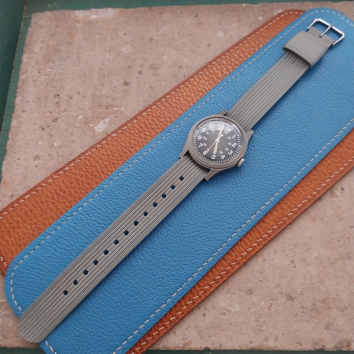 18mm RAF Gray Ribbed Nylon Single-Pass Field Watch Strap