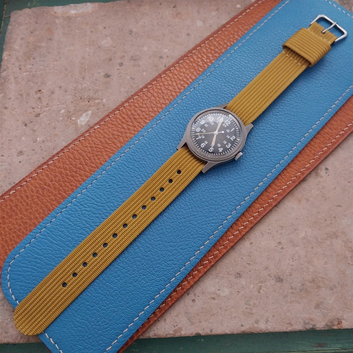 18mm RAF Mustard Yellow Ribbed Nylon Single-Pass Field Watch Strap