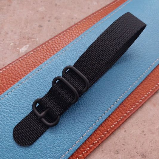 20mm Black Maratac Zulu Watch Strap & Black Stainless Hardware