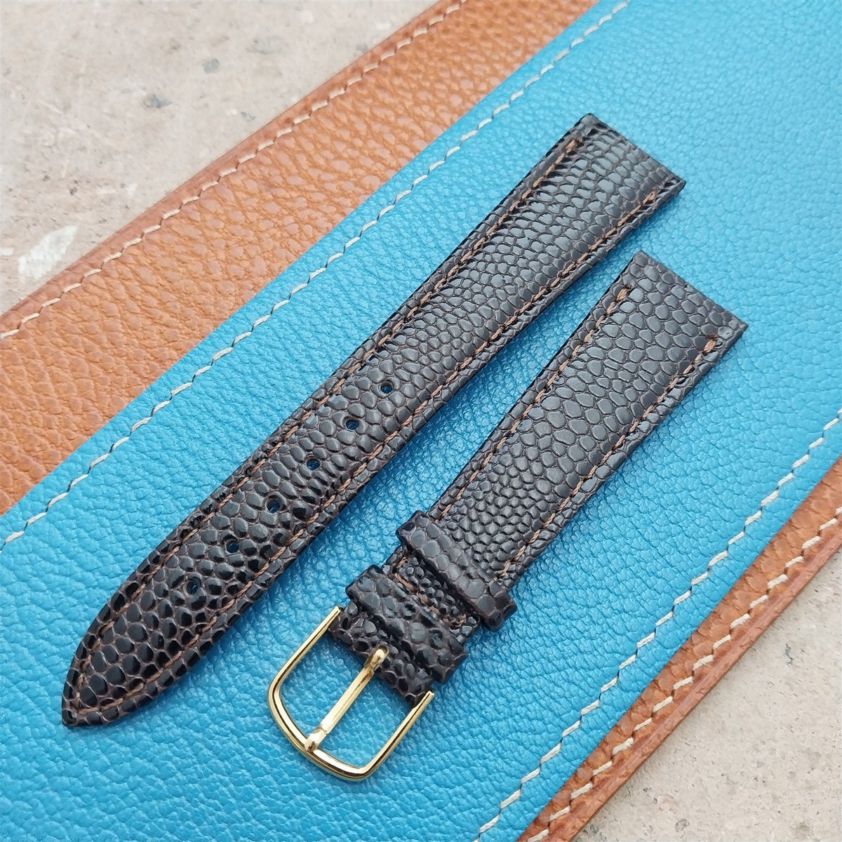 19mm Band-It Brown Tapered Lizard-Grain Leather Unused Watch Strap