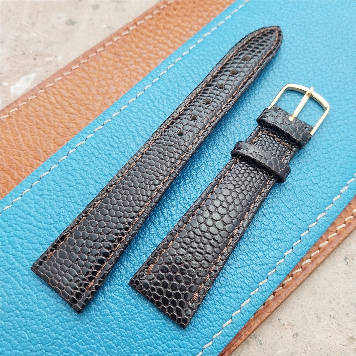 19mm Band-It Brown Tapered Lizard-Grain Leather Unused Watch Strap