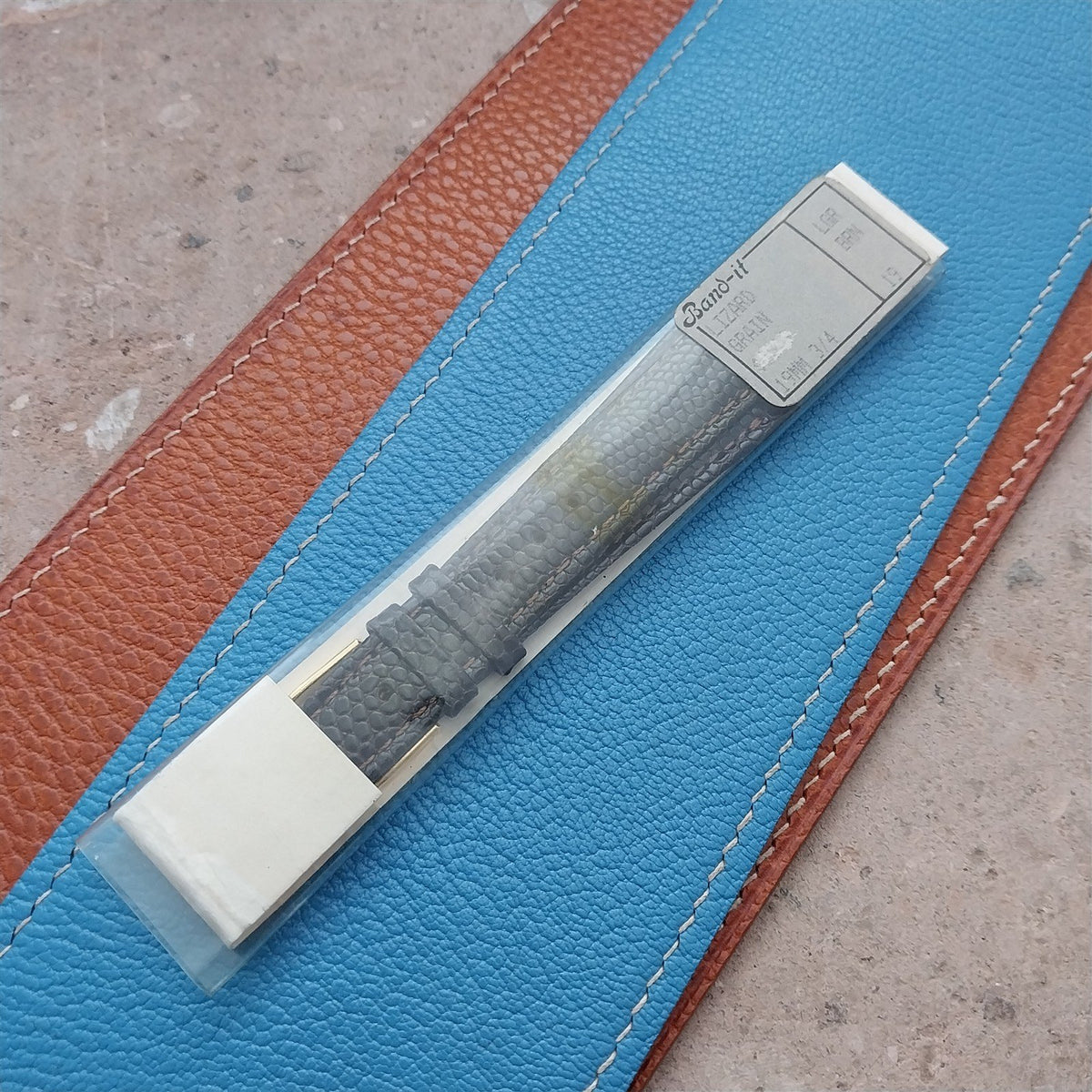 19mm Band-It Brown Tapered Lizard-Grain Leather Unused Watch Strap
