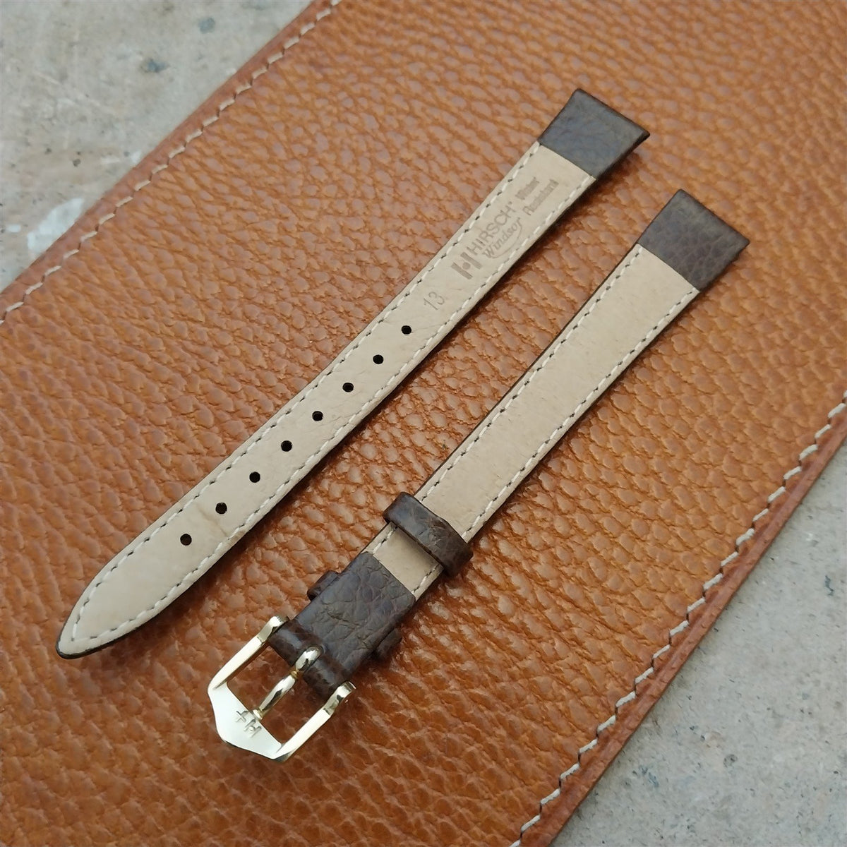 13mm Ladies Long Hirsch Windsor Brown Leather Watch Strap
