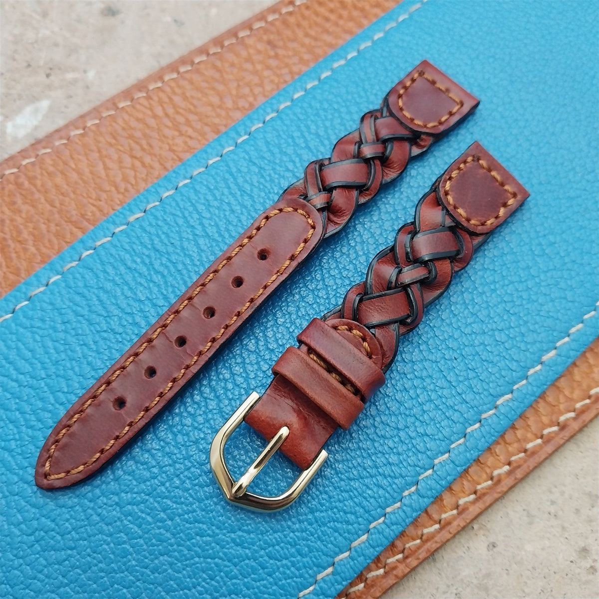 14mm Hirsch Braided Brown Leather Watch Strap