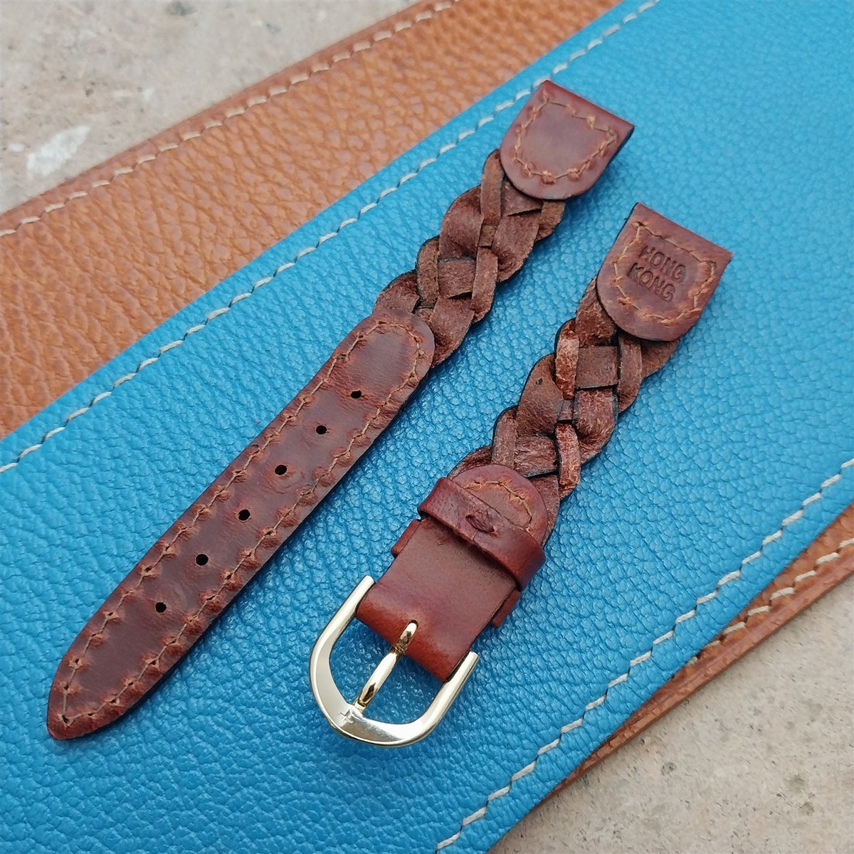 14mm Hirsch Braided Brown Leather Watch Strap
