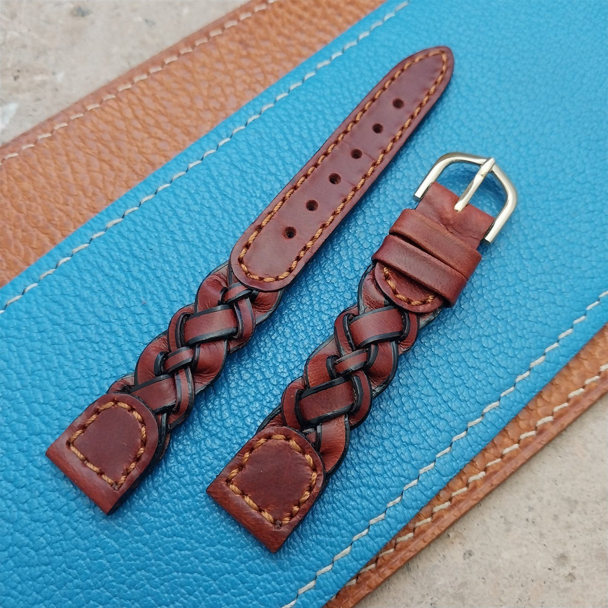 14mm Hirsch Braided Brown Leather Watch Strap