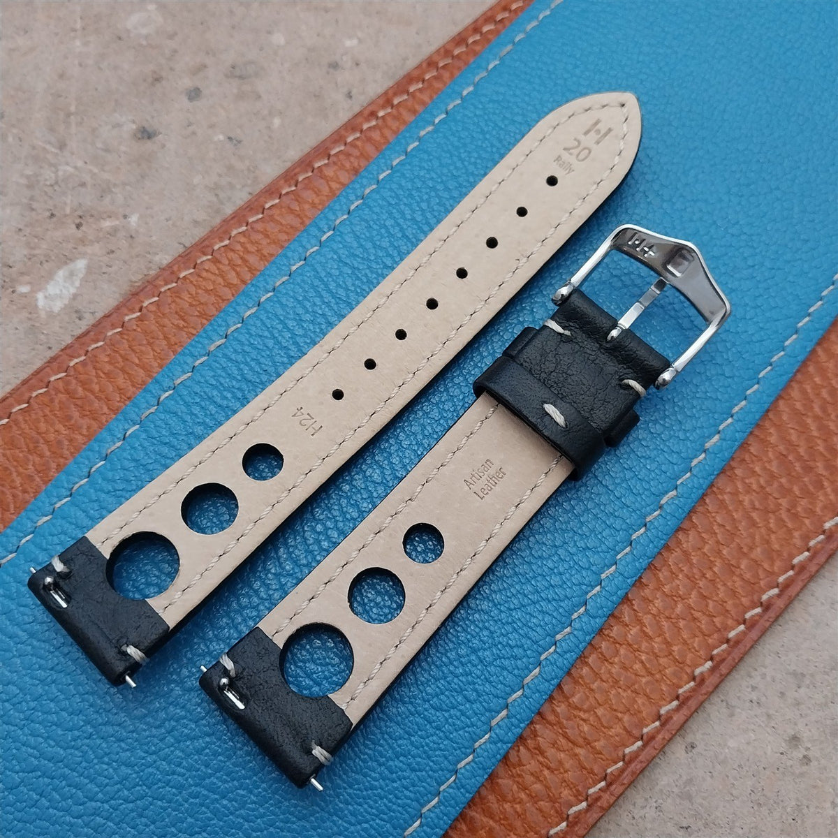 20mm Hirsch Rally Black Buffalo Leather 20/18 Watch Strap