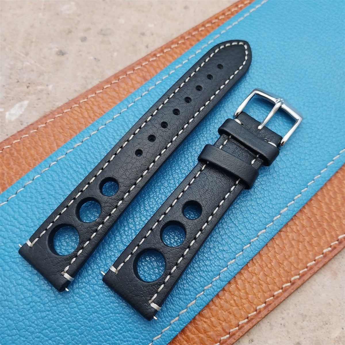 20mm Hirsch Rally Black Buffalo Leather 20/18 Watch Strap