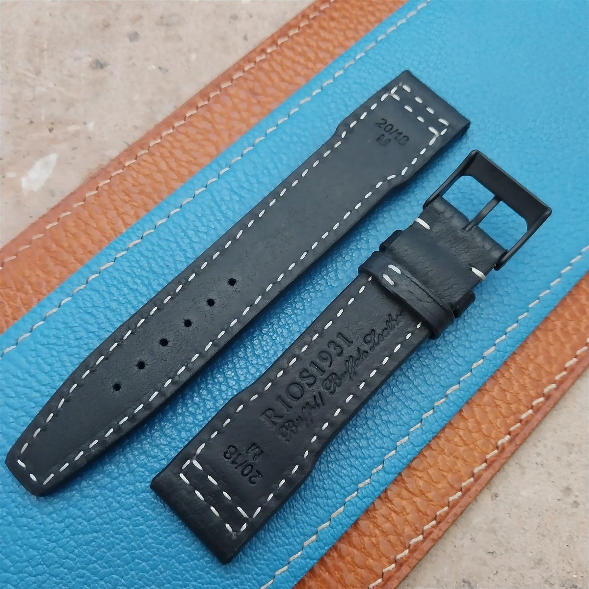 20mm Black Rios Typhoon Buffalo Leather Aviator Pilot Watch Strap