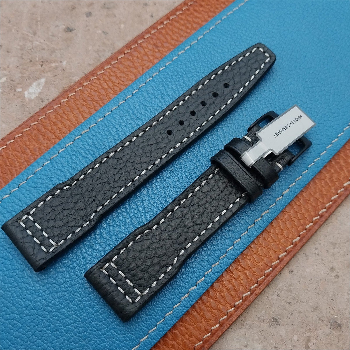 20mm Black Rios Typhoon Buffalo Leather Aviator Pilot Watch Strap