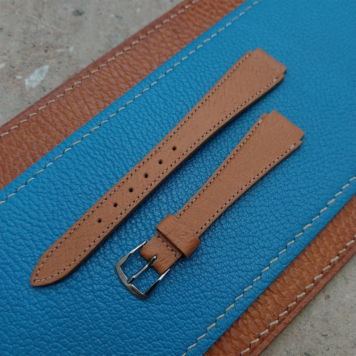 13mm Flared End Brown Pigskin Leather Watch Strap
