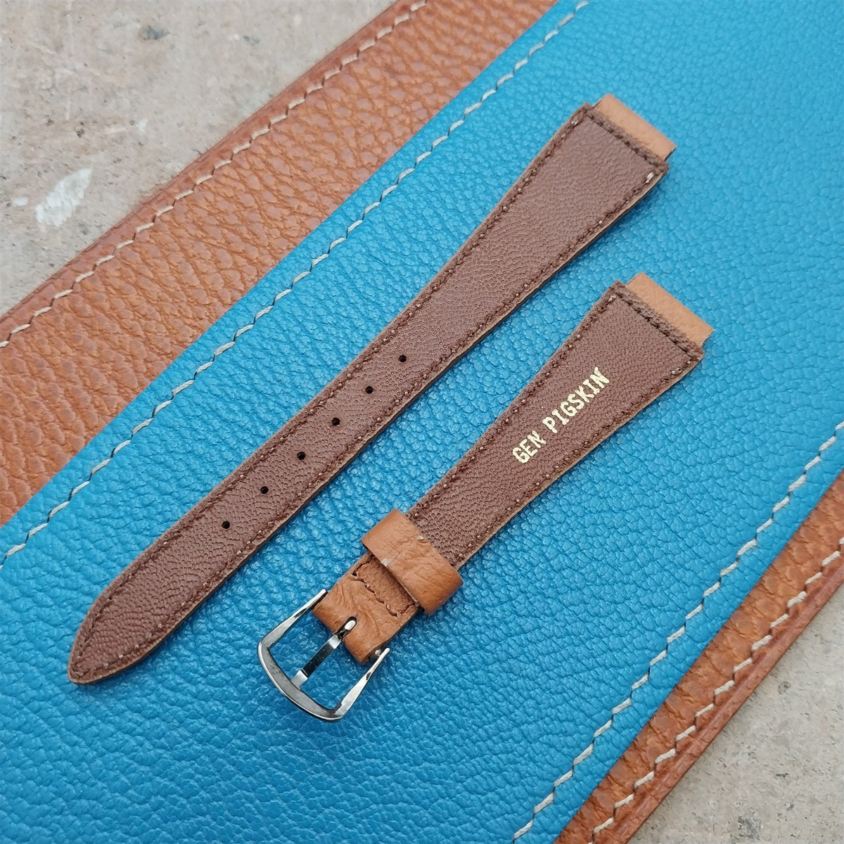 13mm Flared End Brown Pigskin Leather Watch Strap