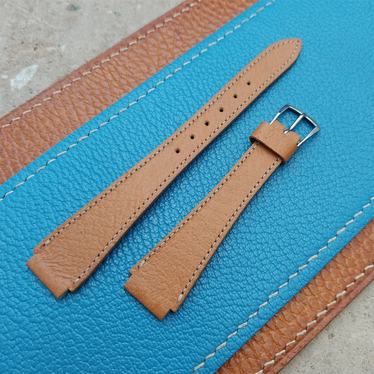 13mm Flared End Brown Pigskin Leather Watch Strap