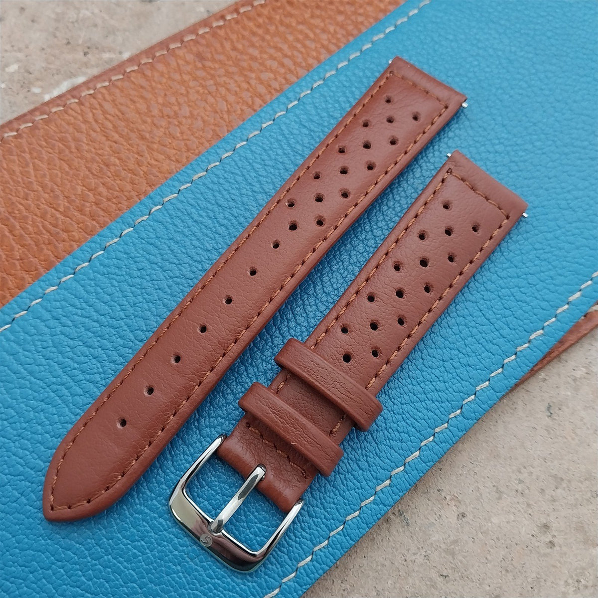 18mm Speidel Driving Strap Perforated Honey Brown Leather Watch Strap