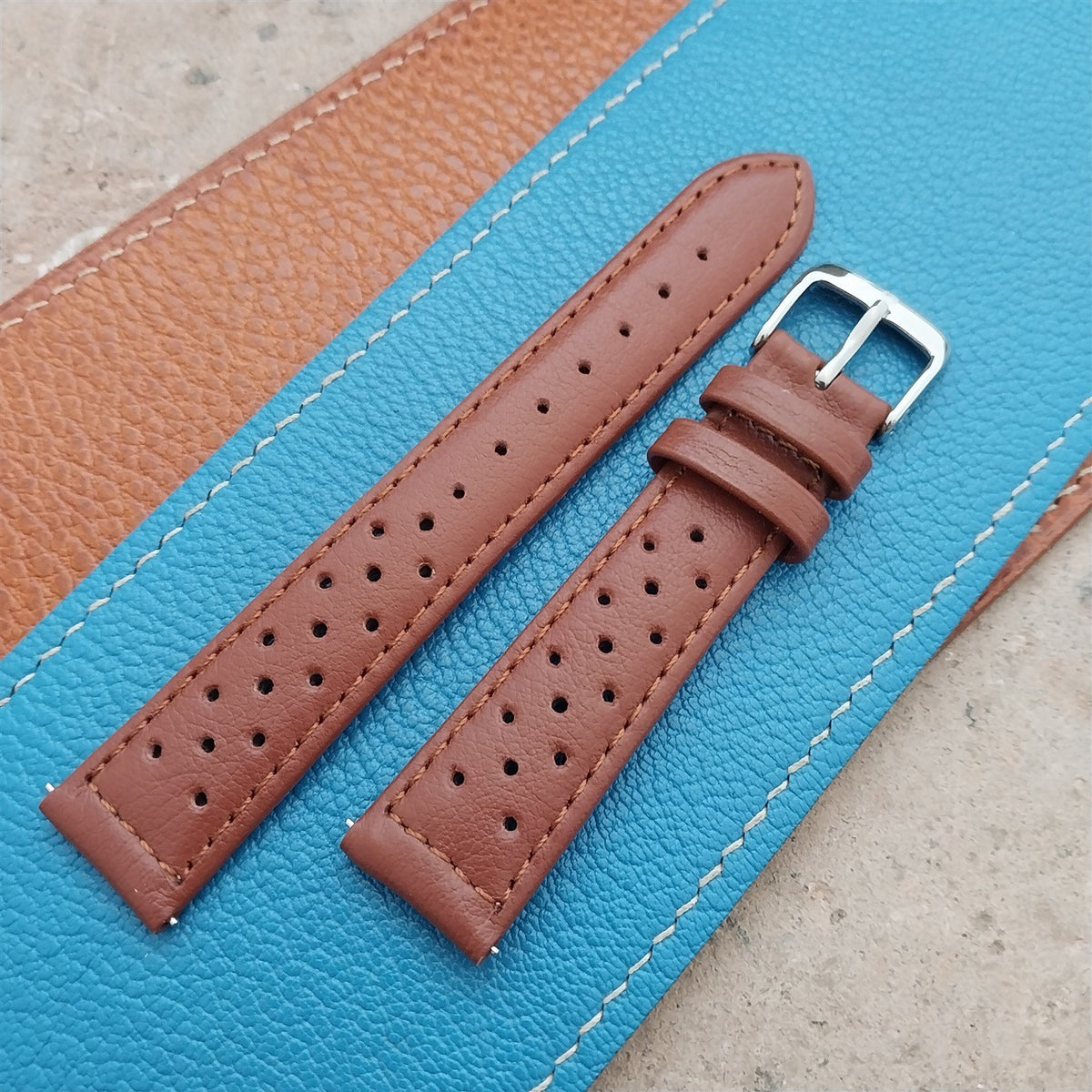 18mm Speidel Driving Strap Perforated Honey Brown Leather Watch Strap