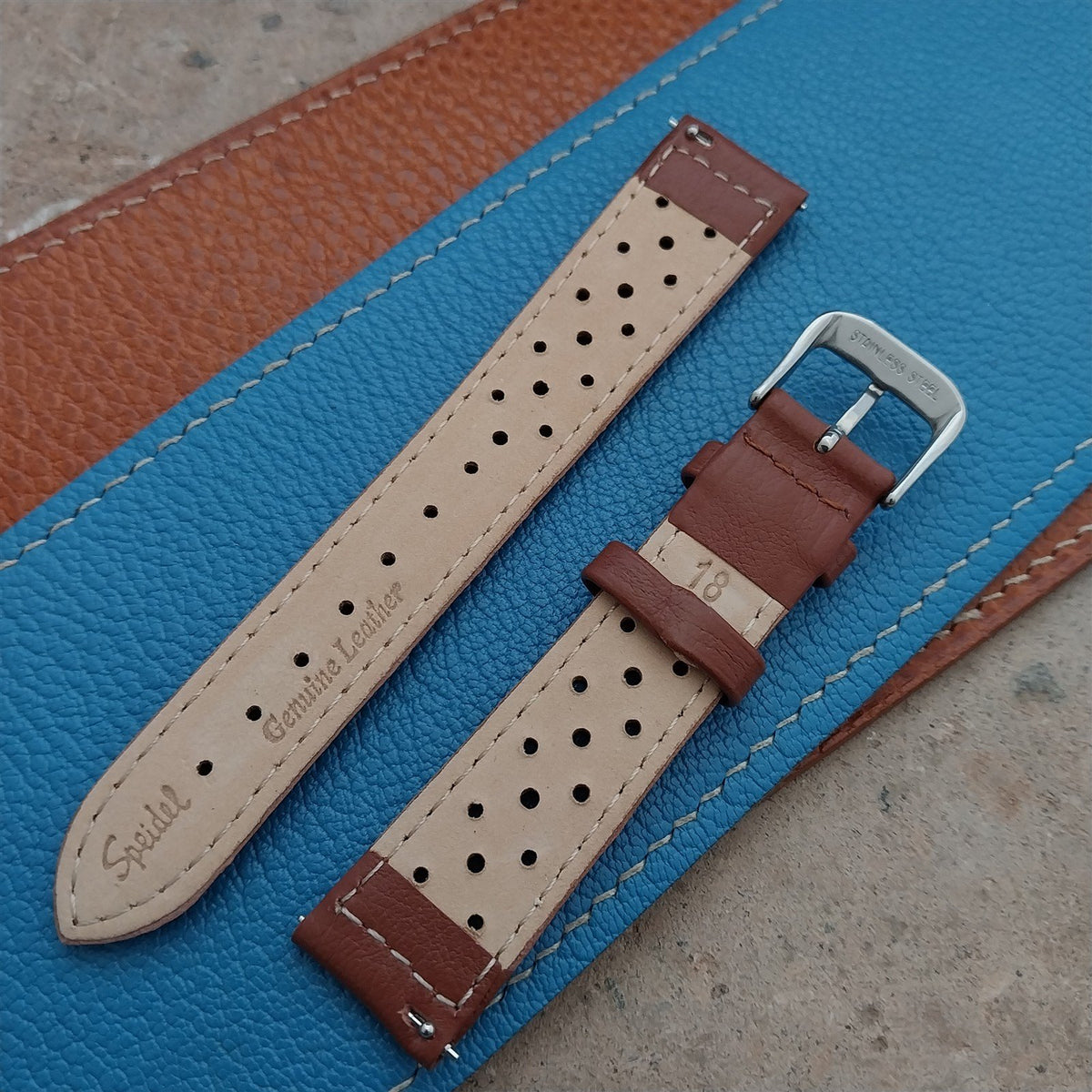 18mm Speidel Driving Strap Perforated Honey Brown Leather Watch Strap