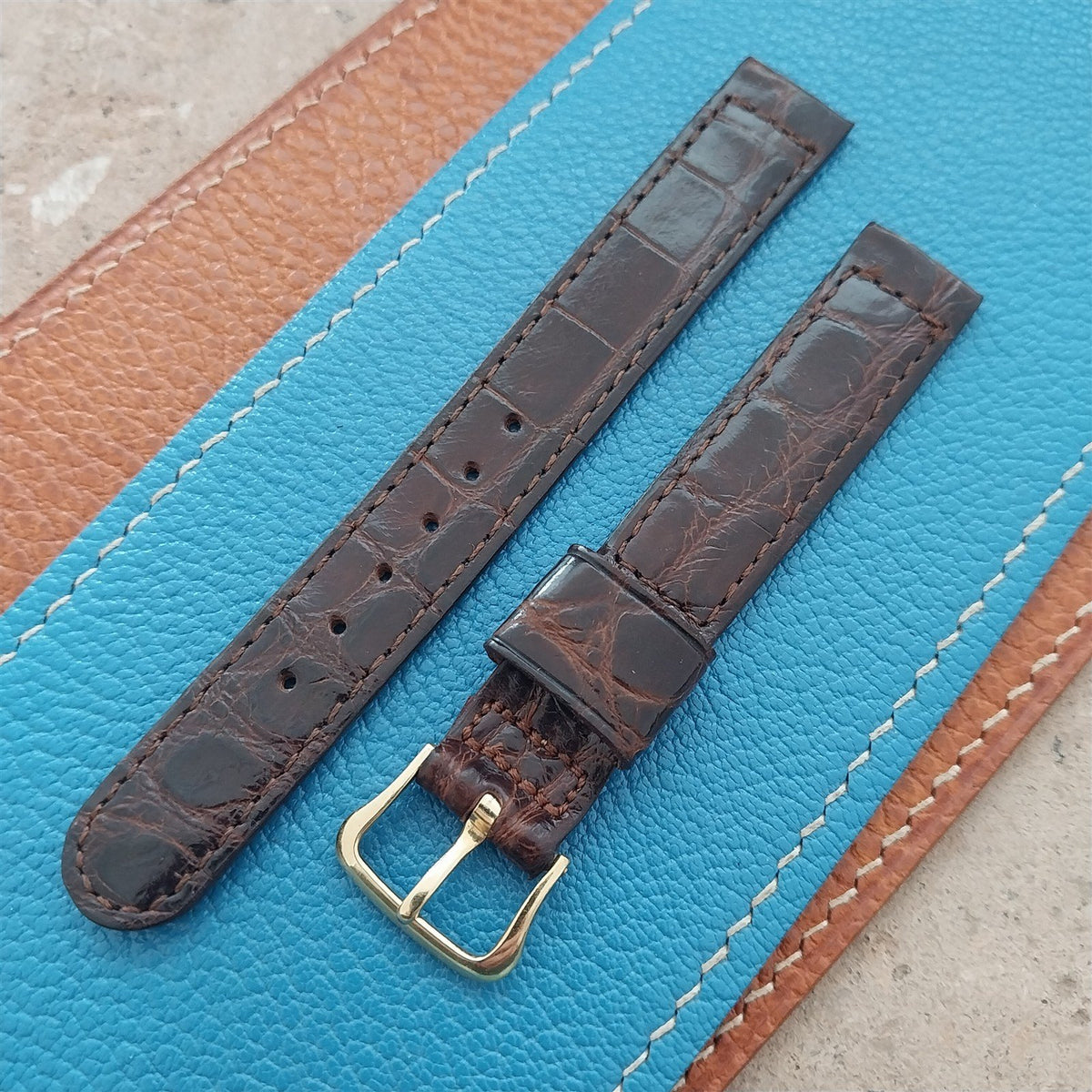14mm Hamilton Alligator Vintage Watch Strap & Gold Filled Logo Buckle