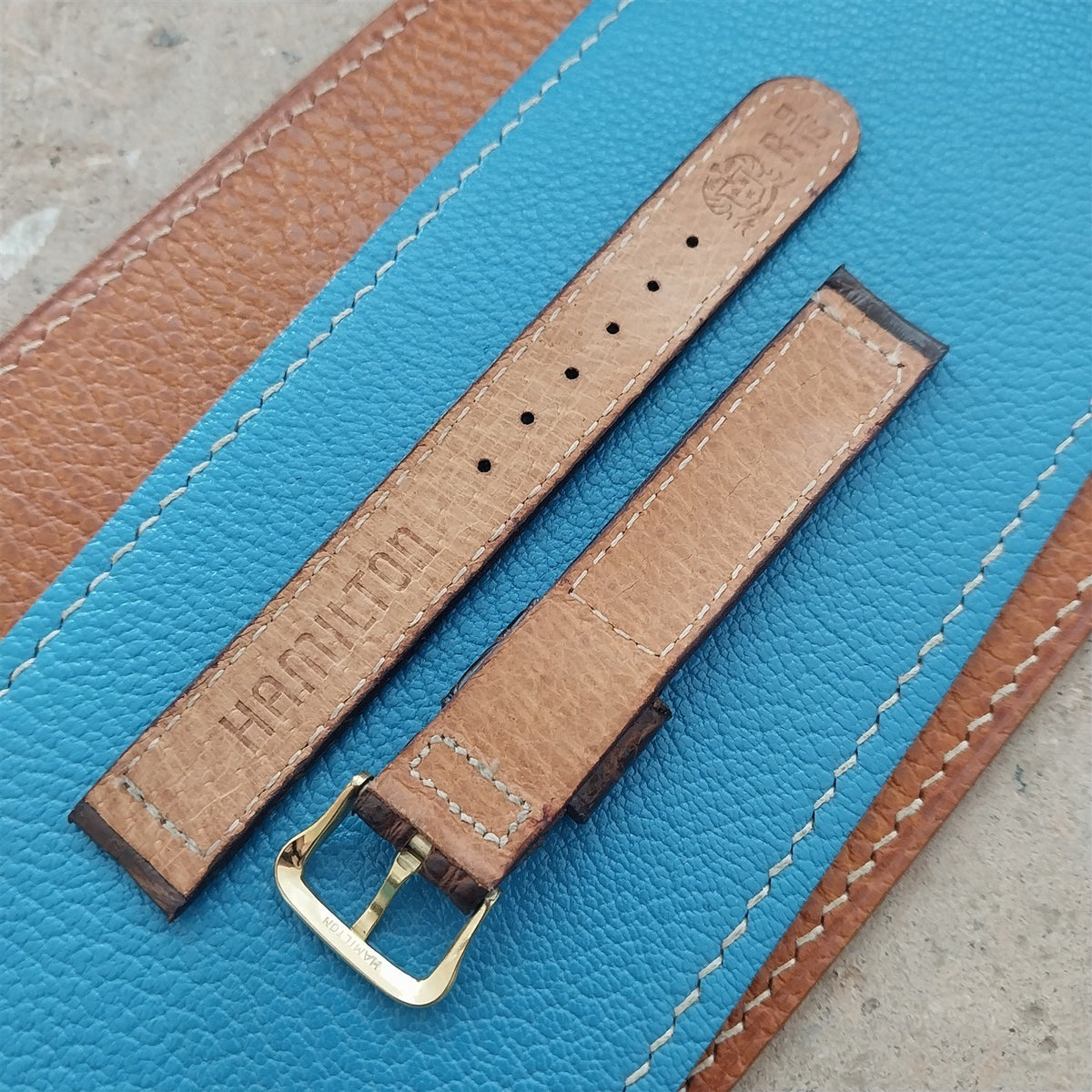 14mm Hamilton Alligator Vintage Watch Strap & Gold Filled Logo Buckle