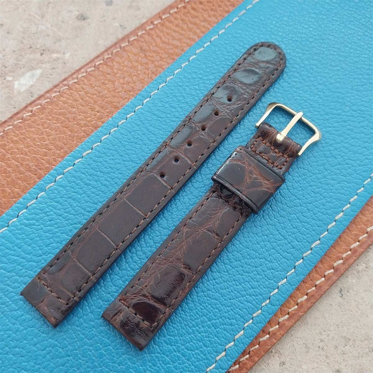 14mm Hamilton Alligator Vintage Watch Strap & Gold Filled Logo Buckle