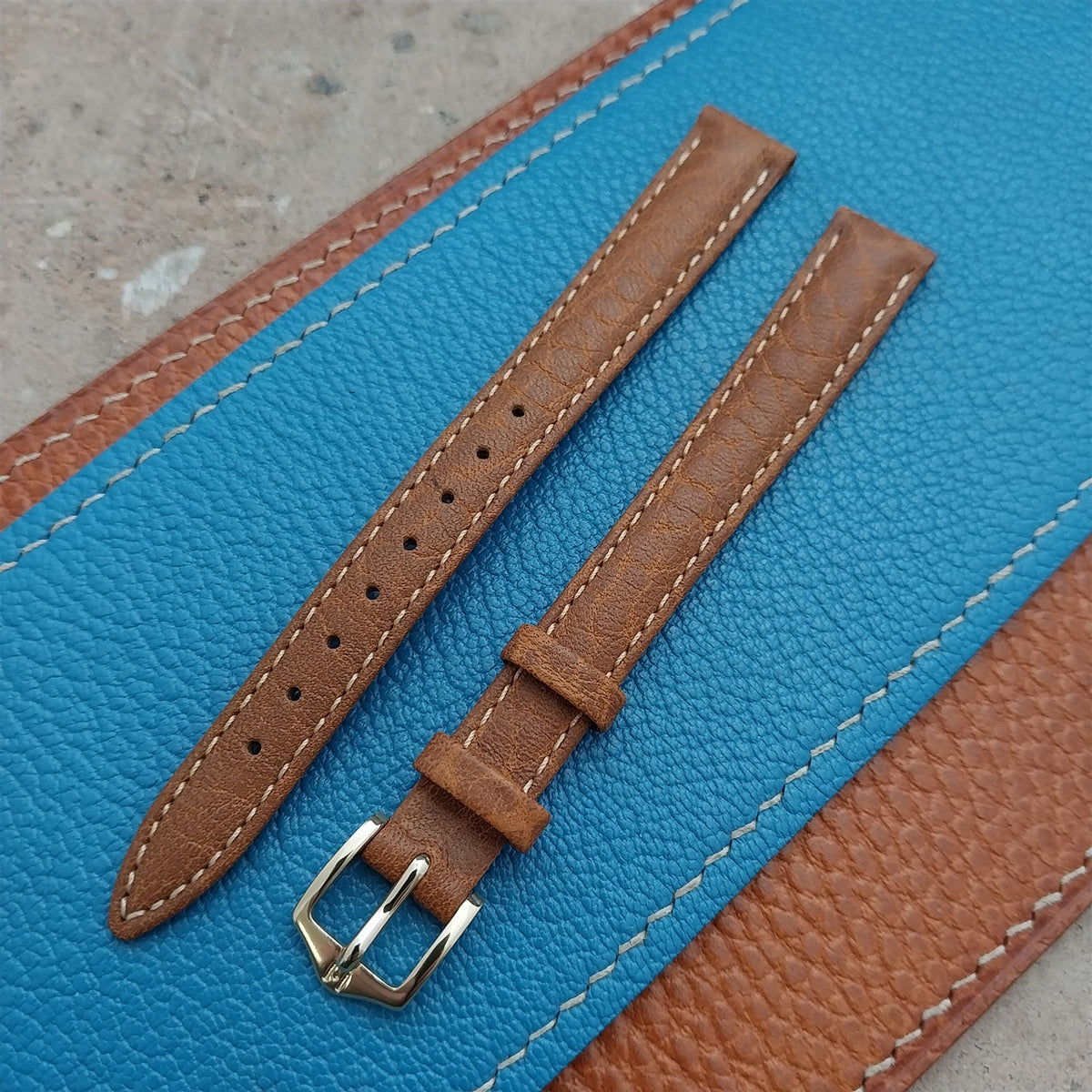 12mm Hirsch Ladies Long Camel Grain Tan Leather Watch Band