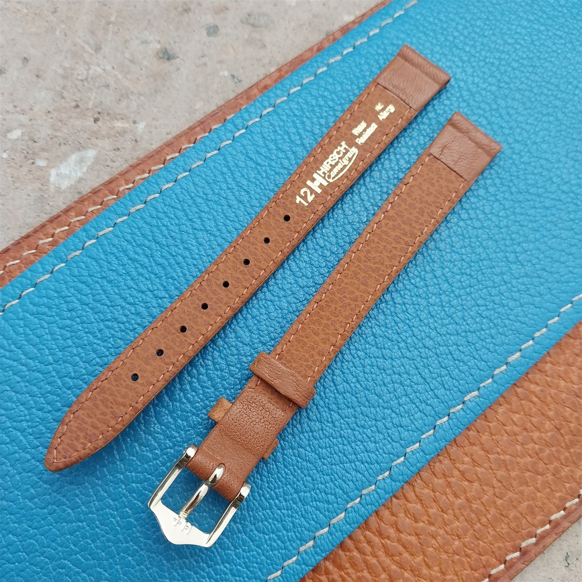 12mm Hirsch Ladies Long Camel Grain Tan Leather Watch Band