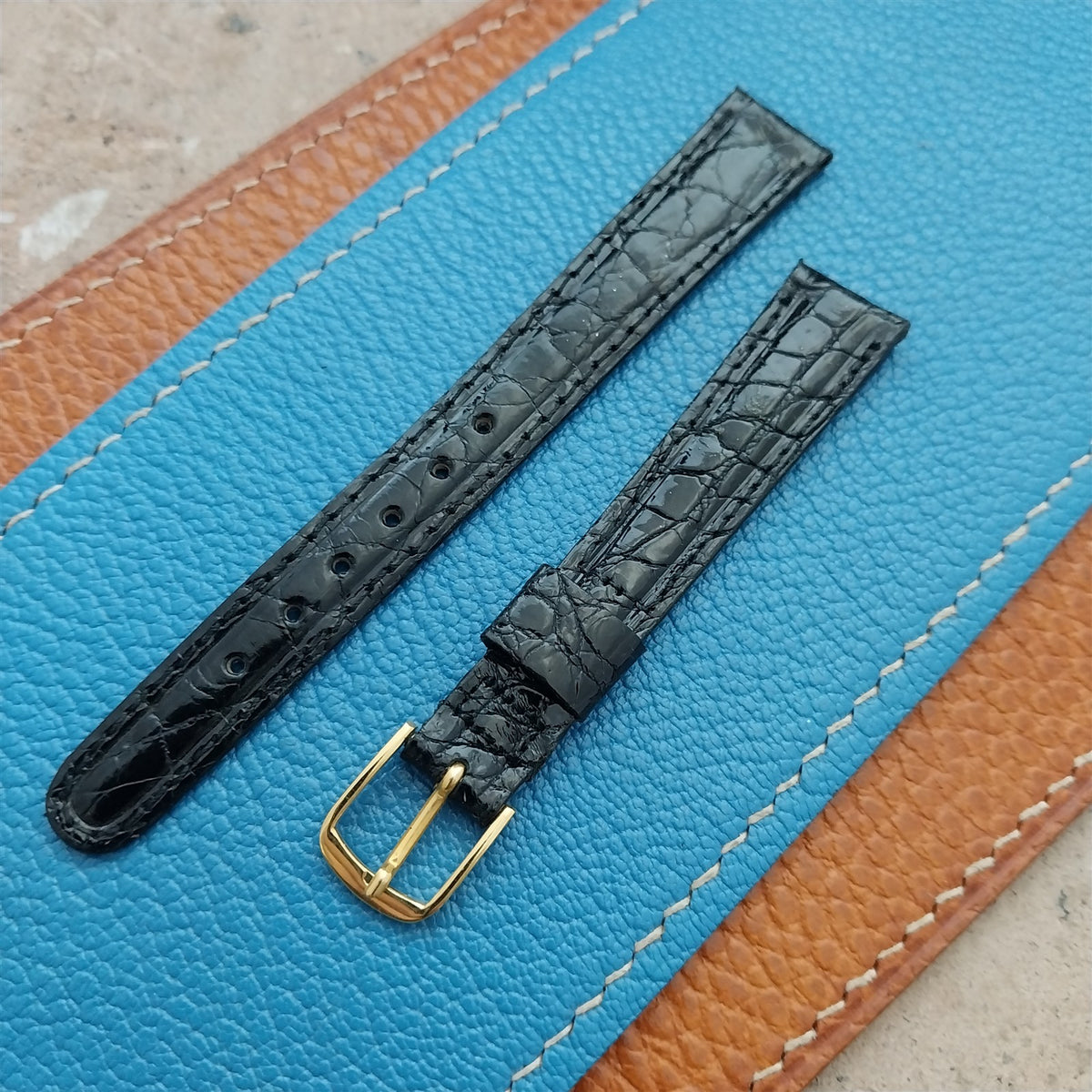 Vintage 1/2" 13mm Black Alligator Ladies Unused Classic Watch Strap