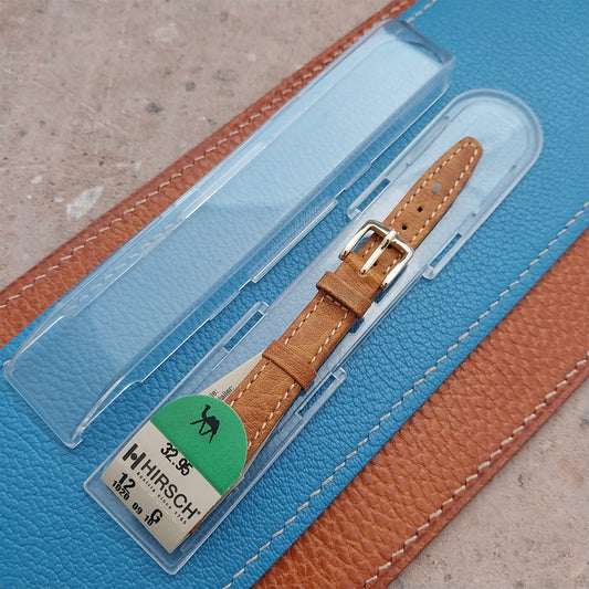12mm Hirsch Ladies Long Camel Grain Tan Leather Watch Band