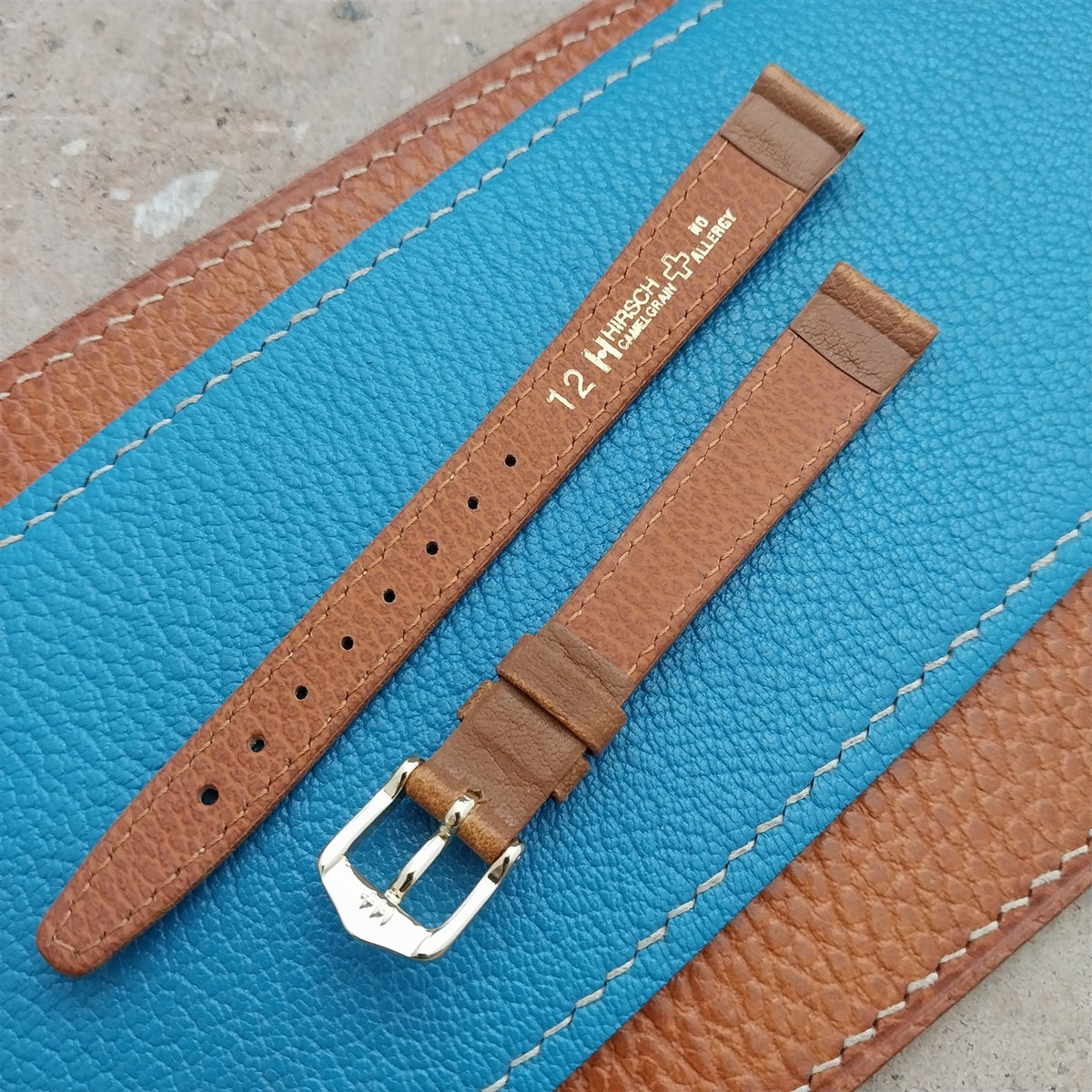12mm Hirsch Ladies Long Camel Grain Tan Leather Watch Band