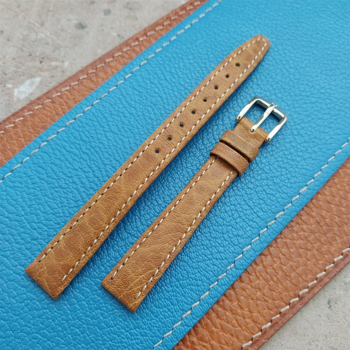 12mm Hirsch Ladies Long Camel Grain Tan Leather Watch Band