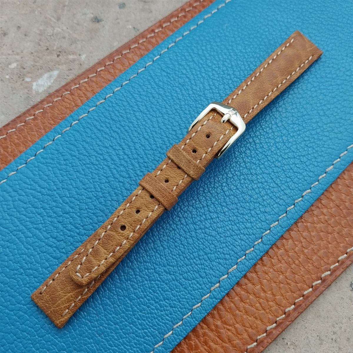 12mm Hirsch Ladies Long Camel Grain Tan Leather Watch Band