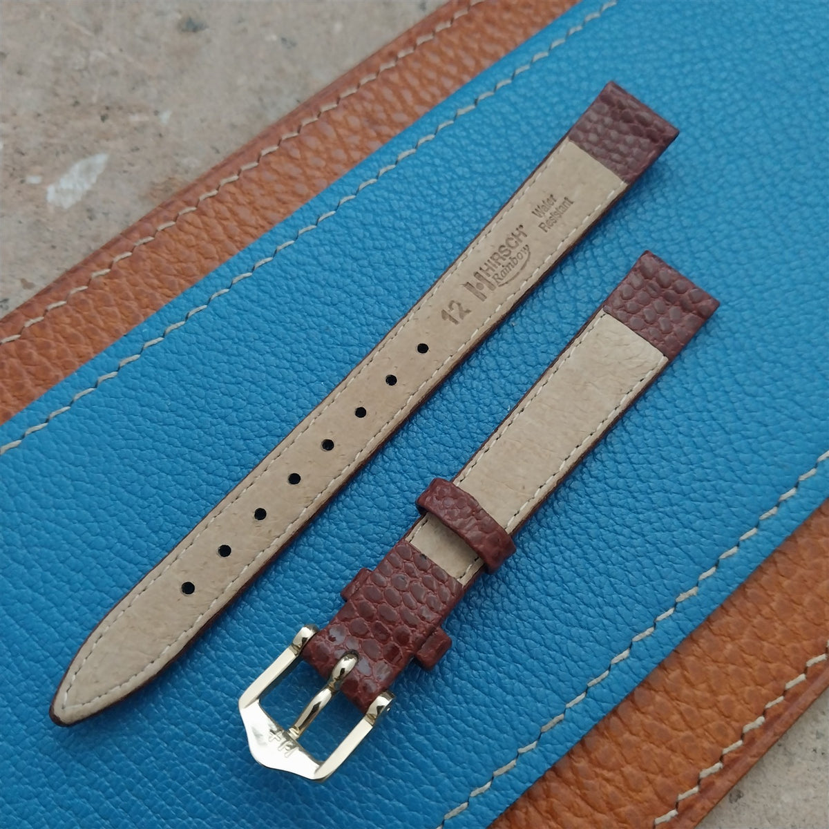 12mm Hirsch Rainbow Brown Lizard-Grain Leather Ladies Watch Strap