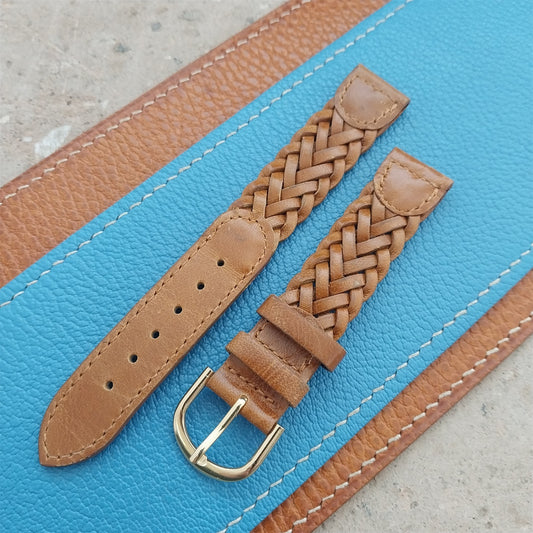 16mm Hirsch Braided Brown Leather Watch Strap
