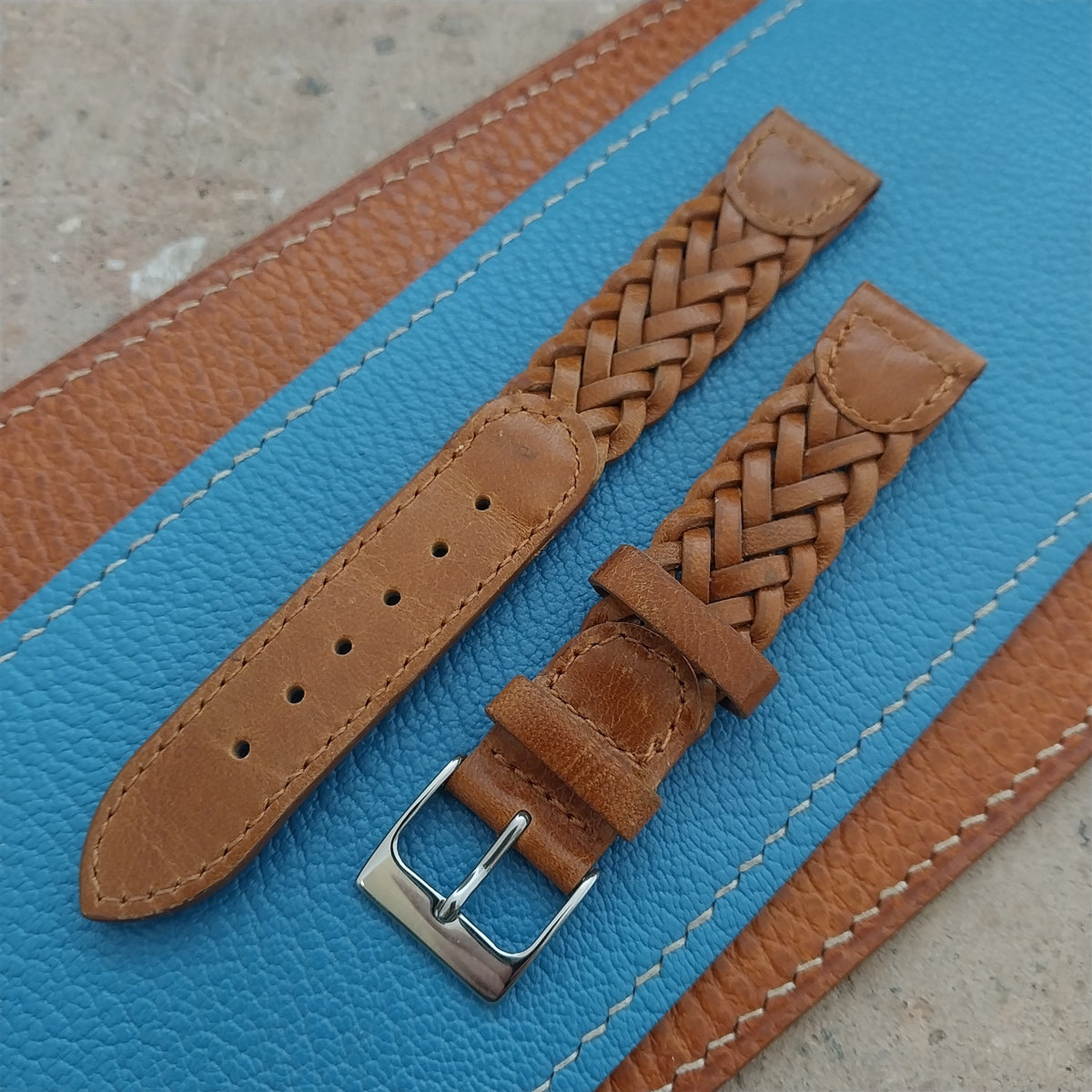 16mm Hirsch Braided Brown Leather Watch Strap
