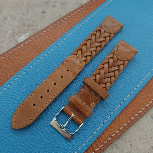 16mm Hirsch Braided Brown Leather Watch Strap