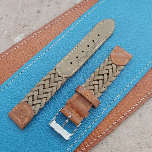 16mm Hirsch Braided Brown Leather Watch Strap