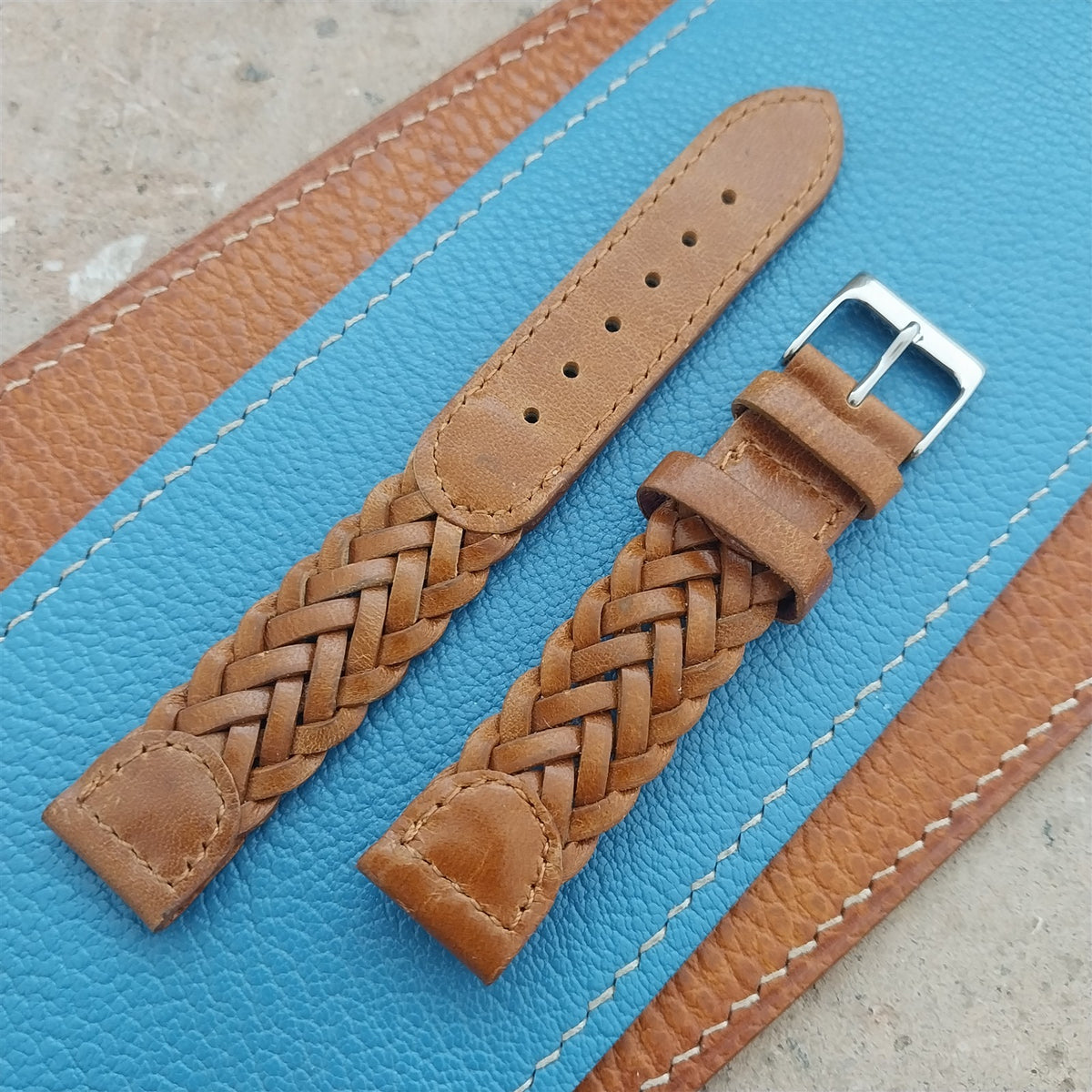 16mm Hirsch Braided Brown Leather Watch Strap