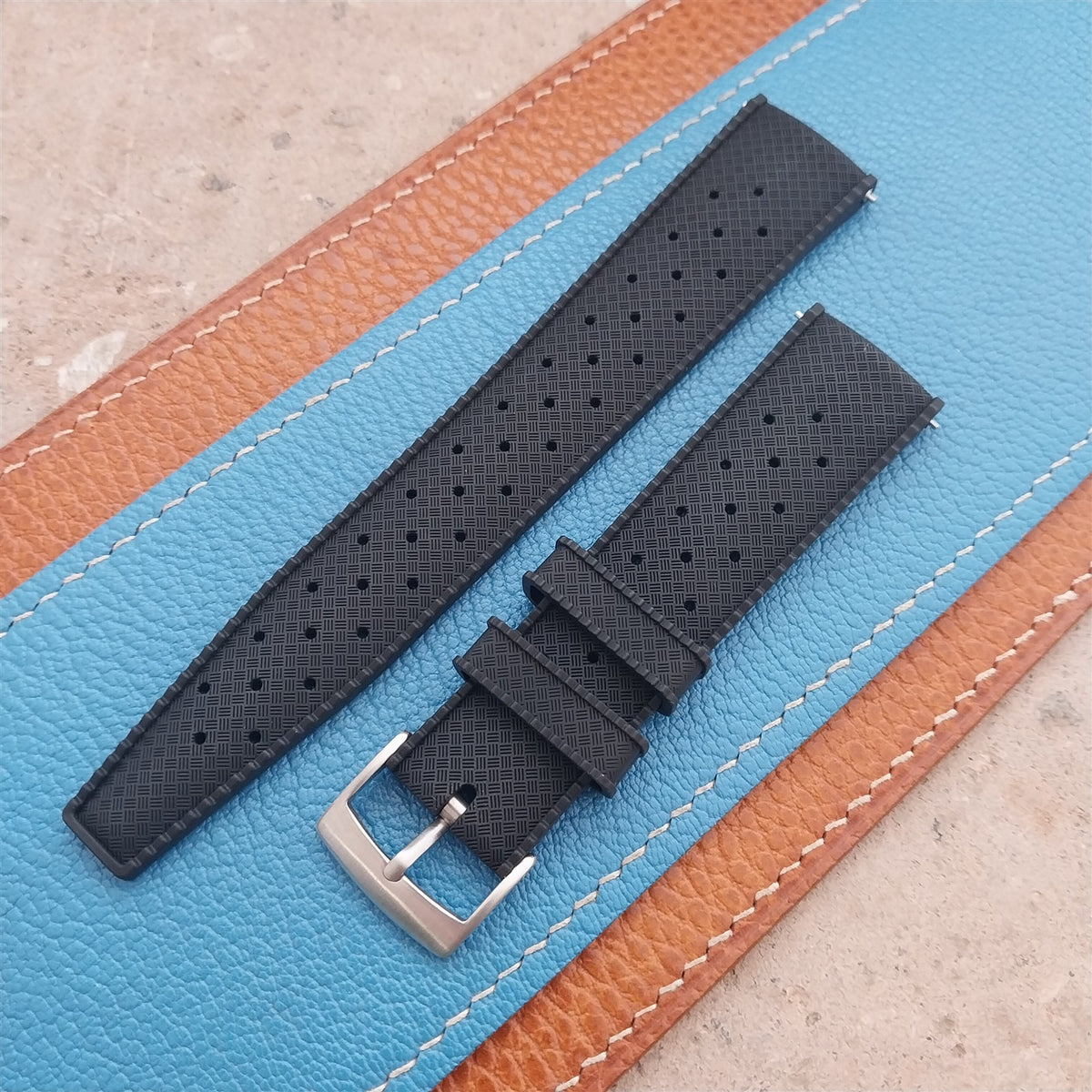 21mm FKM Rubber Black Classic Tropical Dive Watch Strap