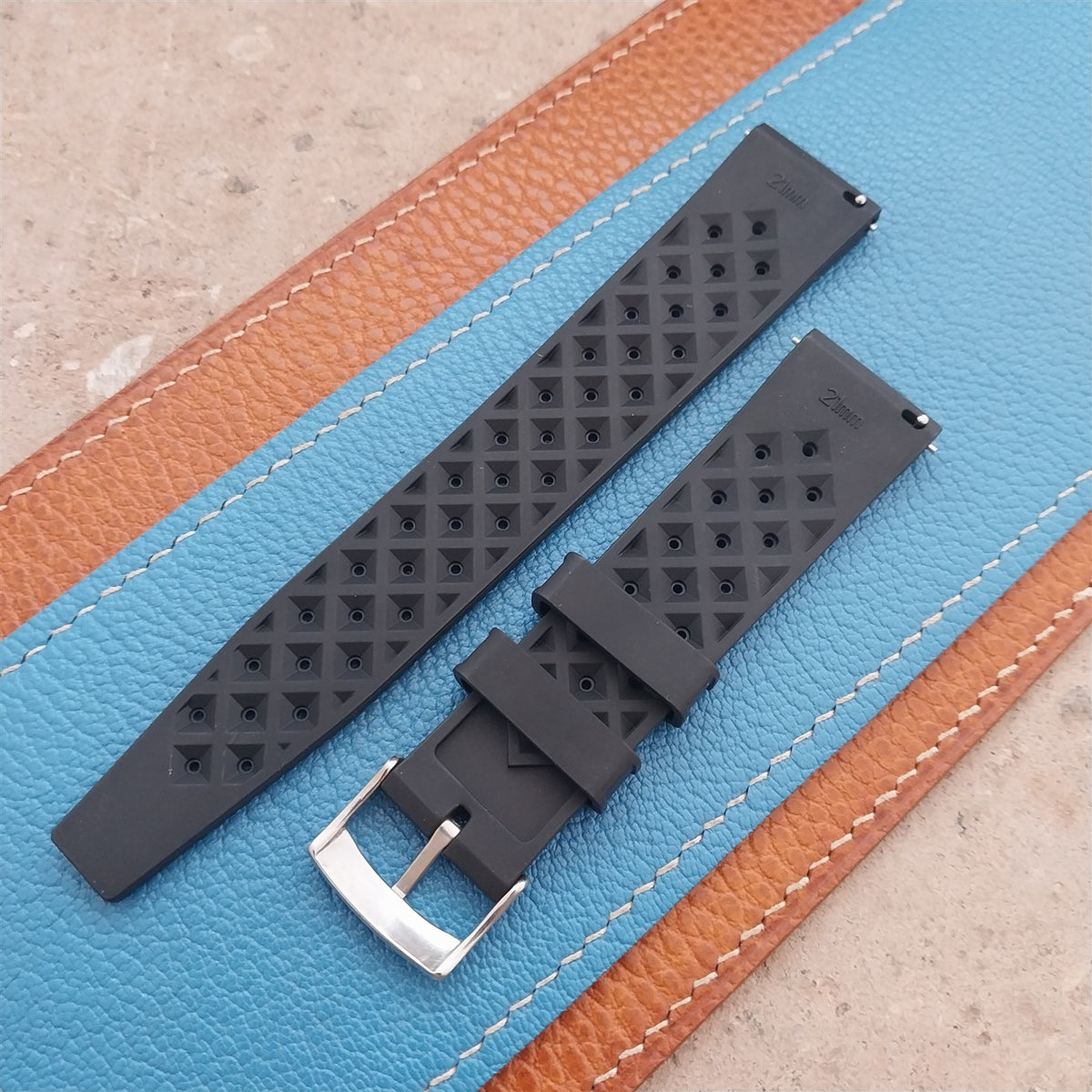 21mm FKM Rubber Black Classic Tropical Dive Watch Strap