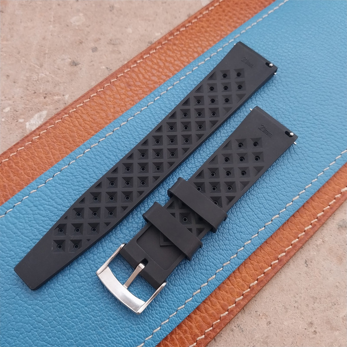 21mm FKM Rubber Black Classic Tropical Dive Watch Strap