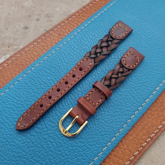 12mm Hirsch Braided Brown Leather Watch Strap