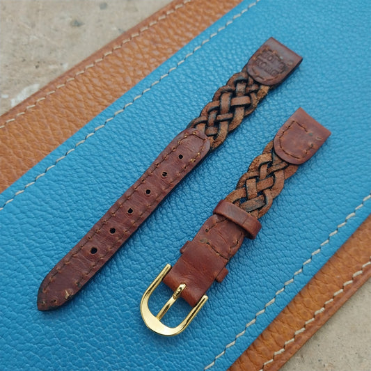 12mm Hirsch Braided Brown Leather Watch Strap