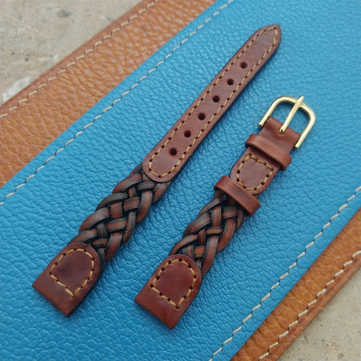 12mm Hirsch Braided Brown Leather Watch Strap